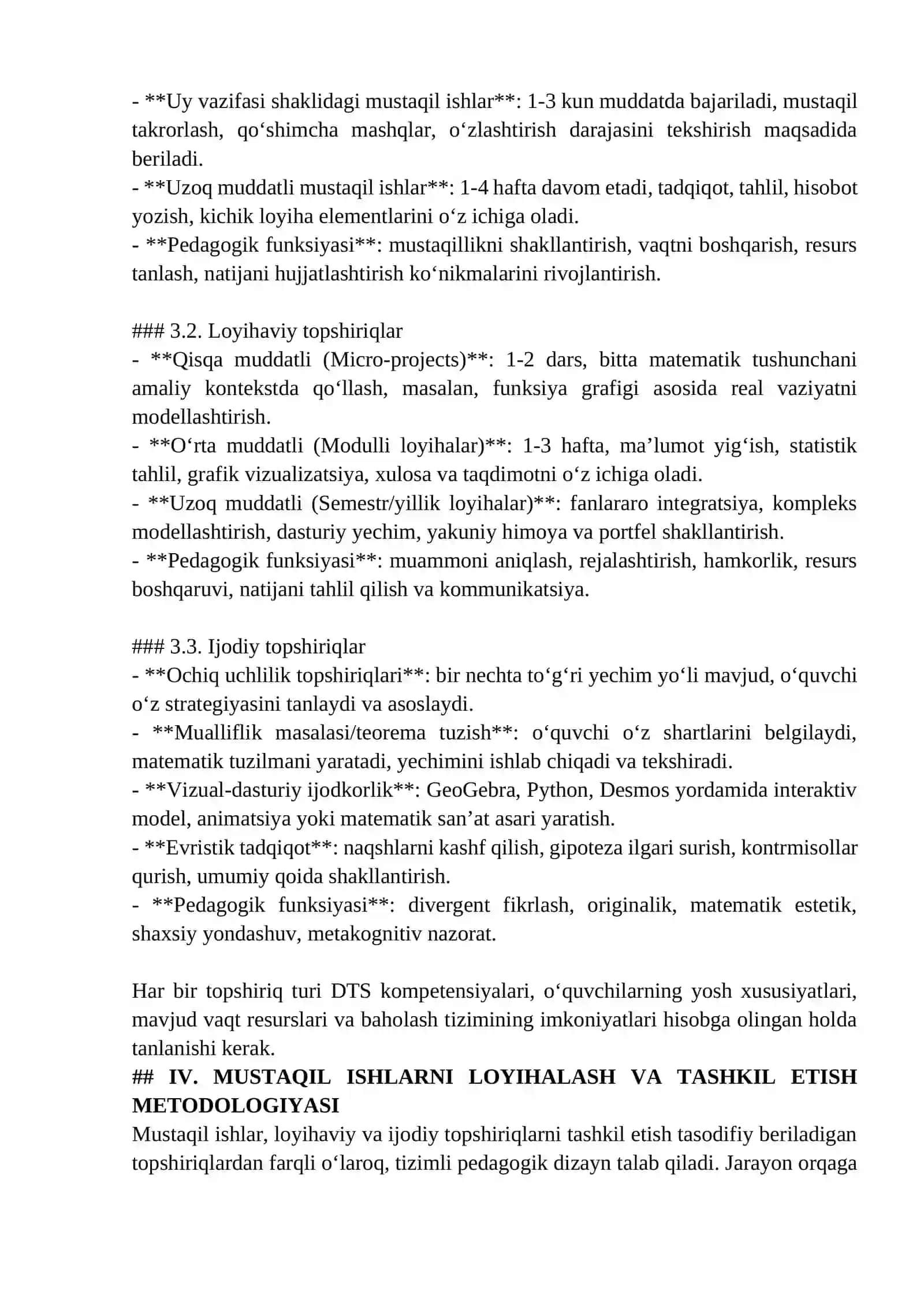 MUSTAQIL ISHLARNI TASHKIL ETISH, LOYIHAVIY VA IJODIY TOPSHIRIQLAR 3