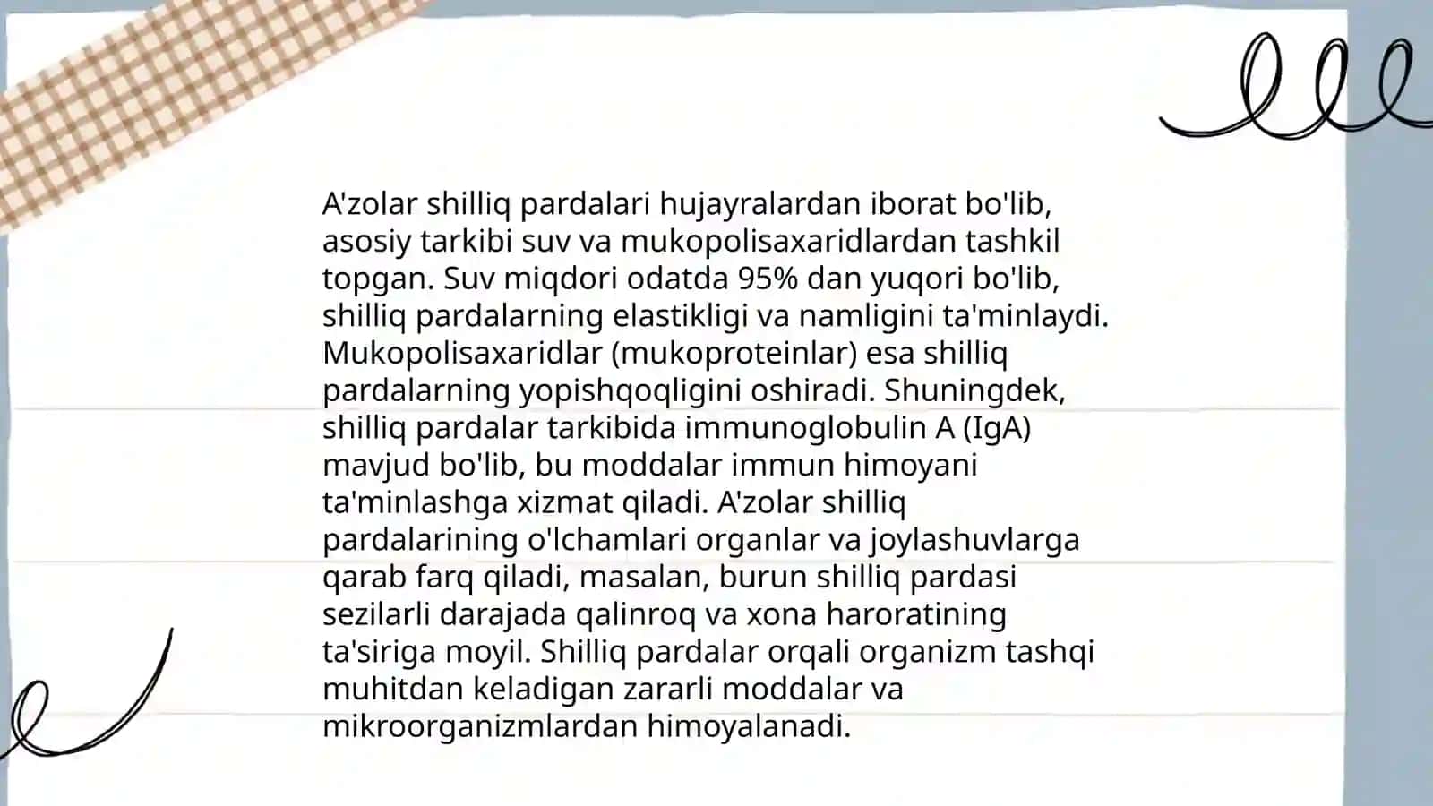 A'zolar shilliq pardalari tarkibidagi epiteliyning õziga xosligi 3