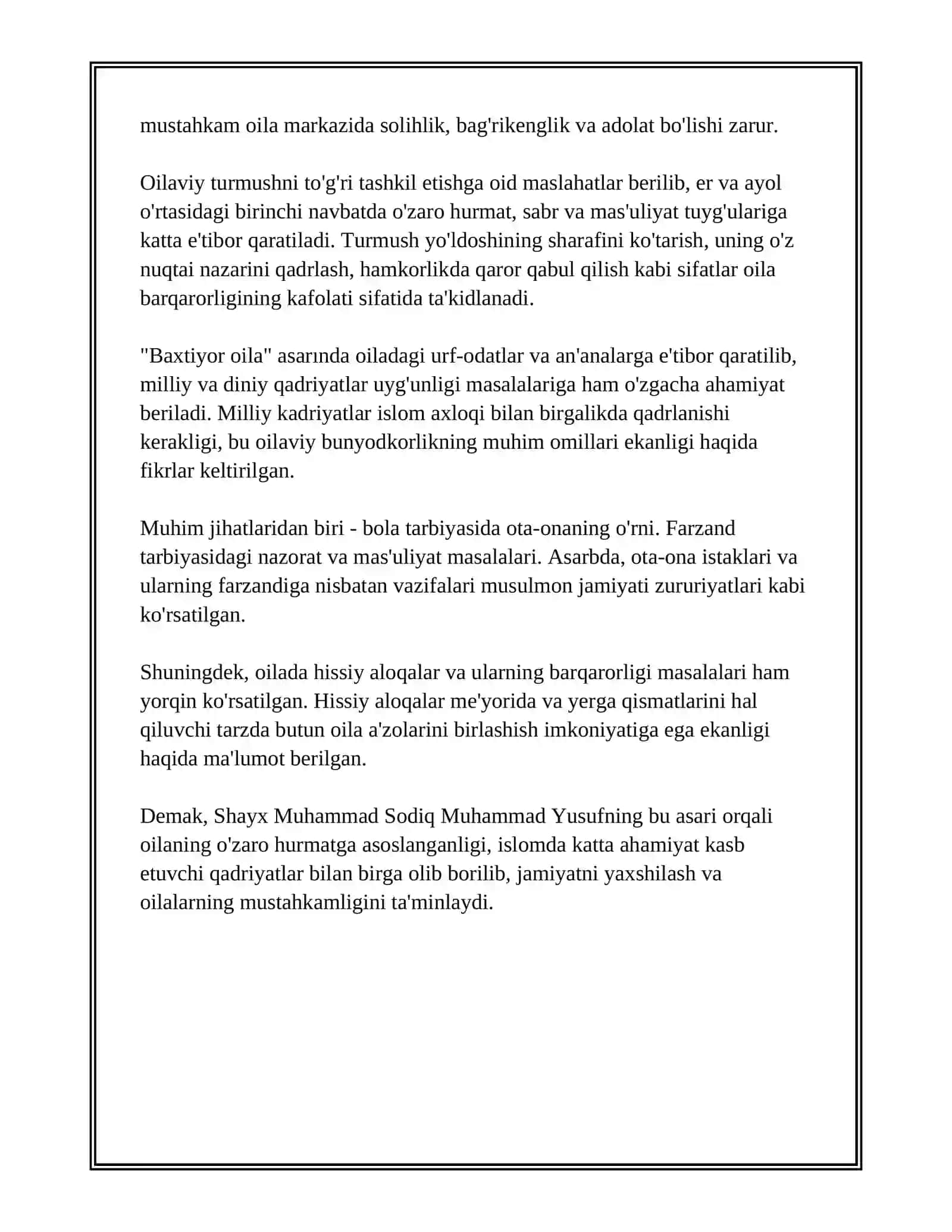 SHAYX MUHAMMAD SODIQ MUHAMMAD YUSUFNING BAHTIYOR OILA ASARIDA ISLOM QADIRYATLARINING TALQINI 3