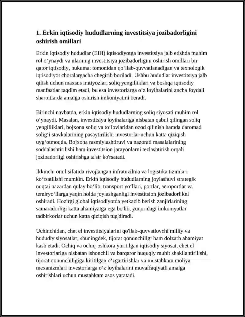 IQTISODIYOTGA INVESTITSIYA JALB ETISHDA ERKIN IQTISODIY HUDUDLARNING ORNI 3