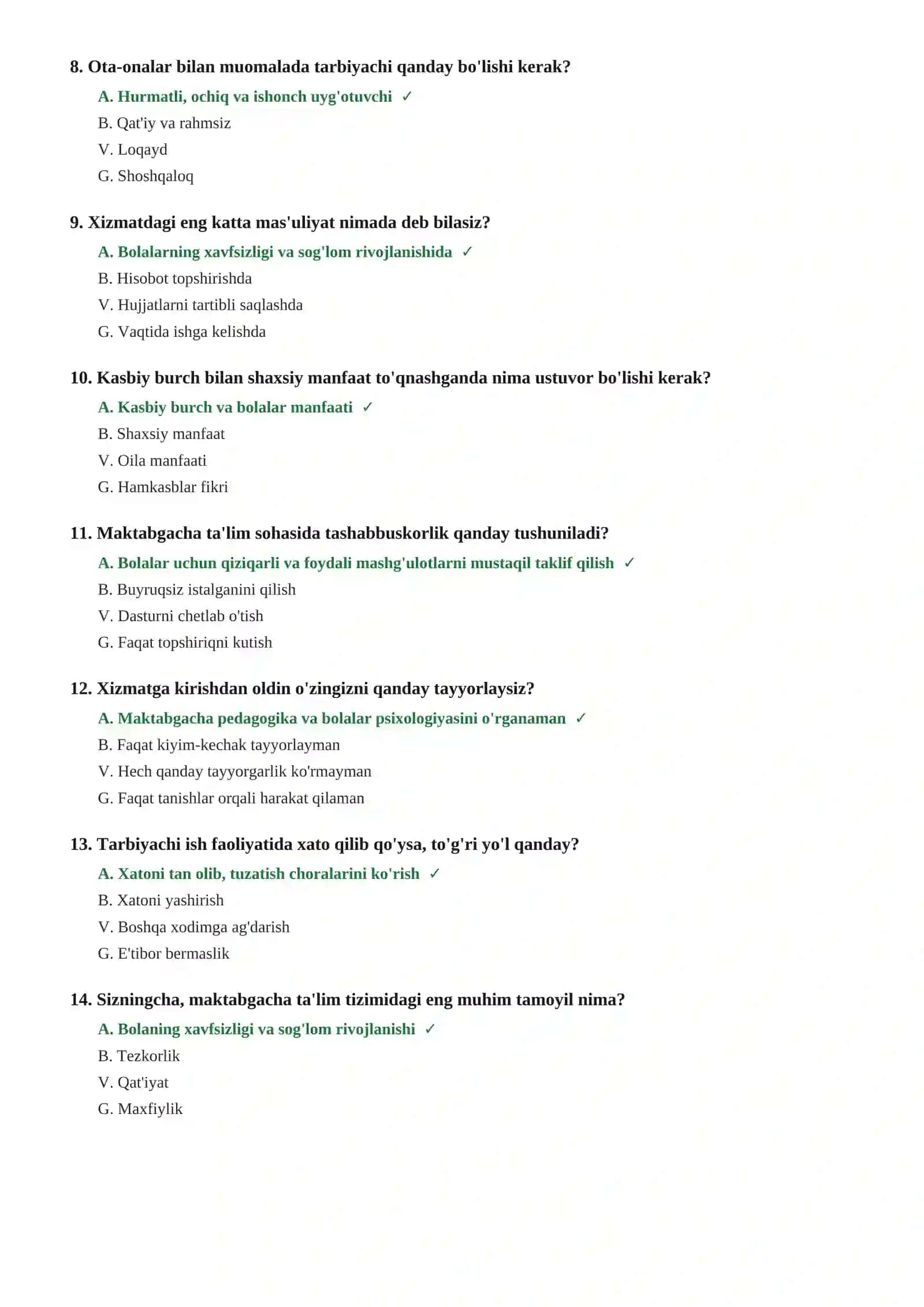 BOG'CHA TARBIYACHISI ISHGA KIRISH TEST SAVOLLARI 2026 | 90 ta savol-javob 3