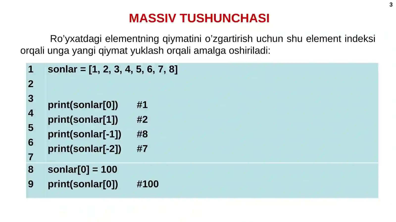 MASSIV TUSHUNCHASI 3