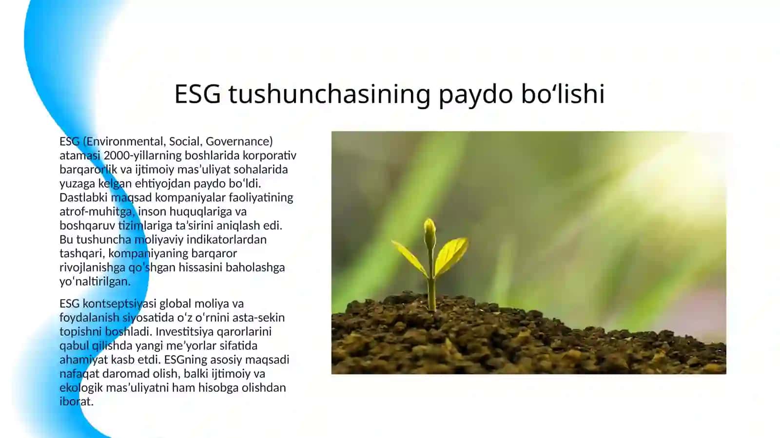 GLOBAL IQTISODIYOTDA ESG (ENVIRONMENTAL SOCIAL, GOVERMANCE) STANDARTLARINING ROLI 3