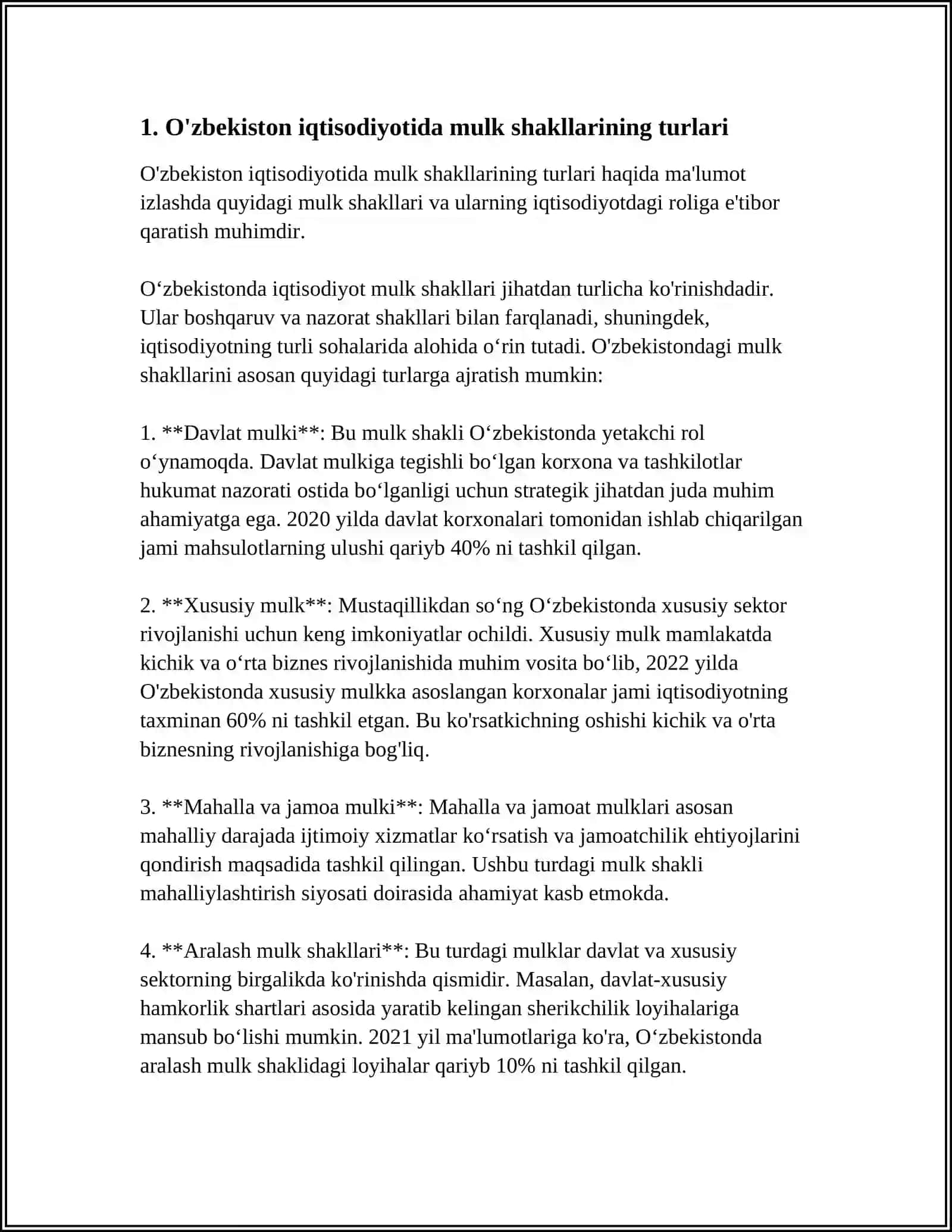 O'ZBEKISTON IQTISODIYOTIDA MULK SHAKLLARI VA ULARNING HUQUQIY KAFOLATLARI 3
