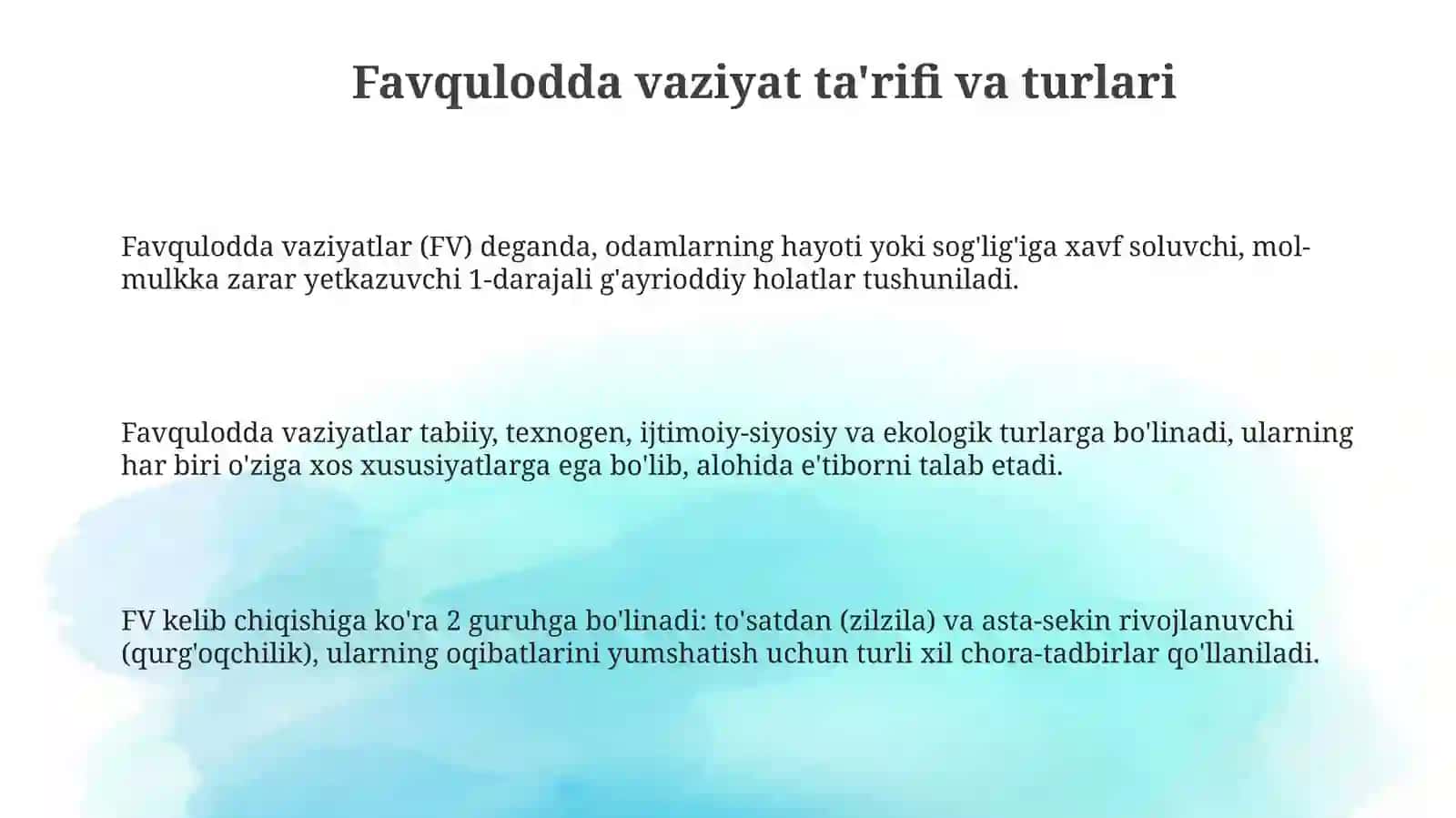 Favqulodda vaziyatlar va ularning tasnifi 3
