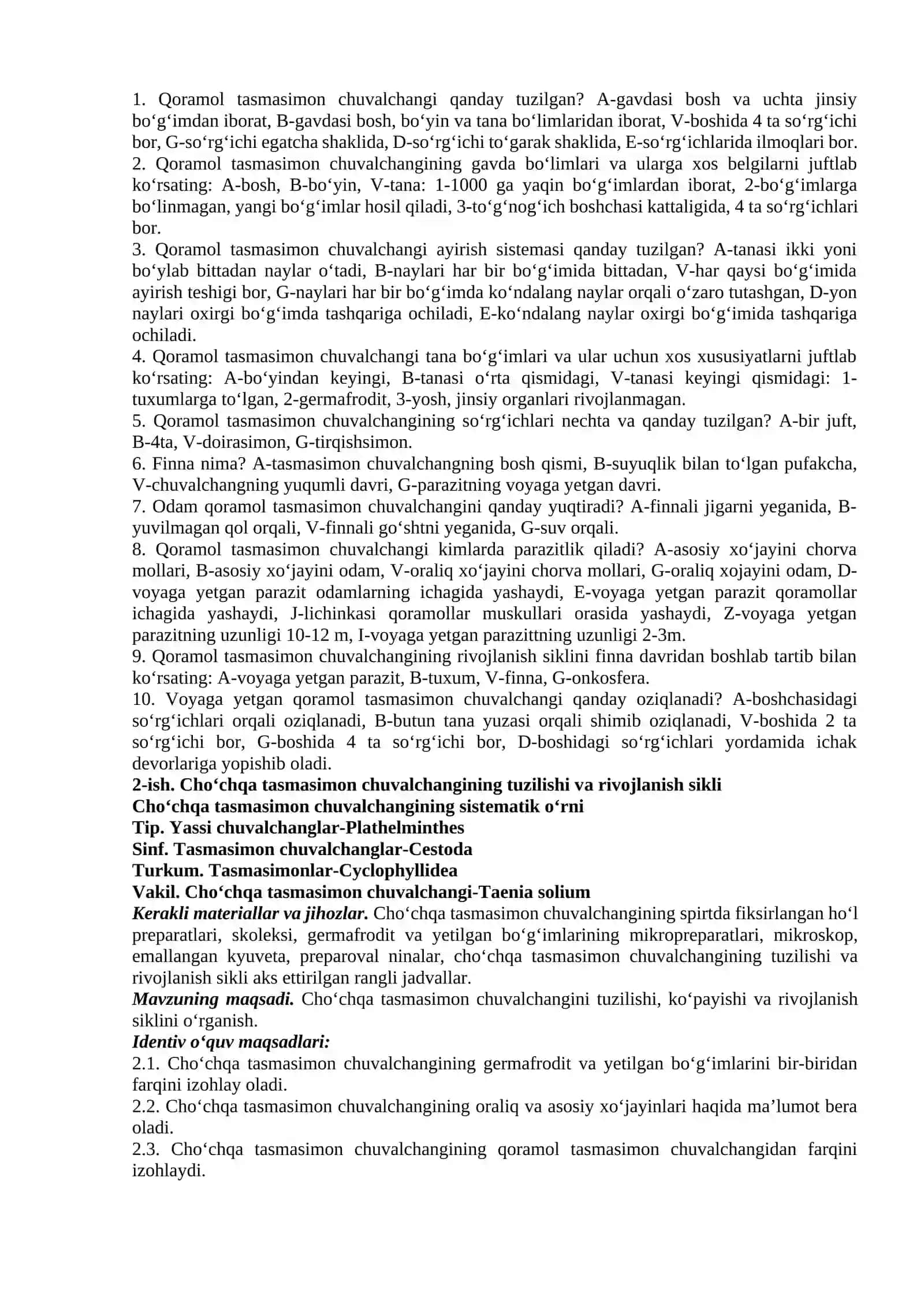 Qoramol (Taeniarhynchus saginatus) va cho'chqa (Taenia solium) tasmasimon chuvalchanglarning tuzilishi va rivojlanishi 3
