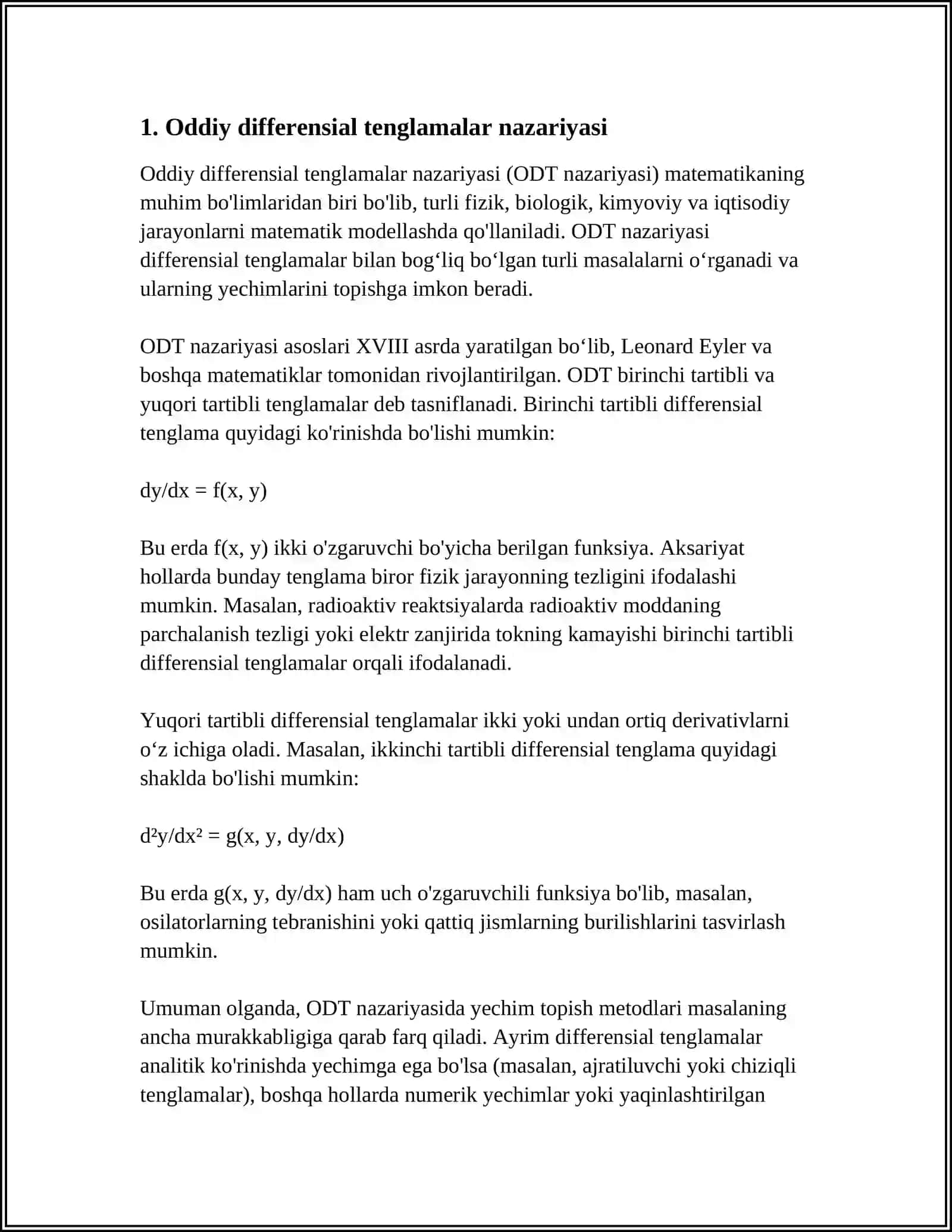 Oddiy Differentsial Tenglamalar Nazariyasi 3