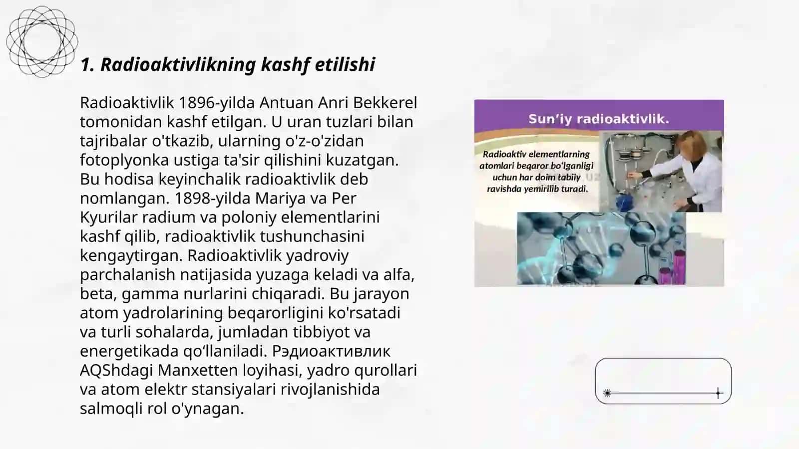 Radioaktivlikning oʻrganilishi. Atom tuzilishi modellari 3