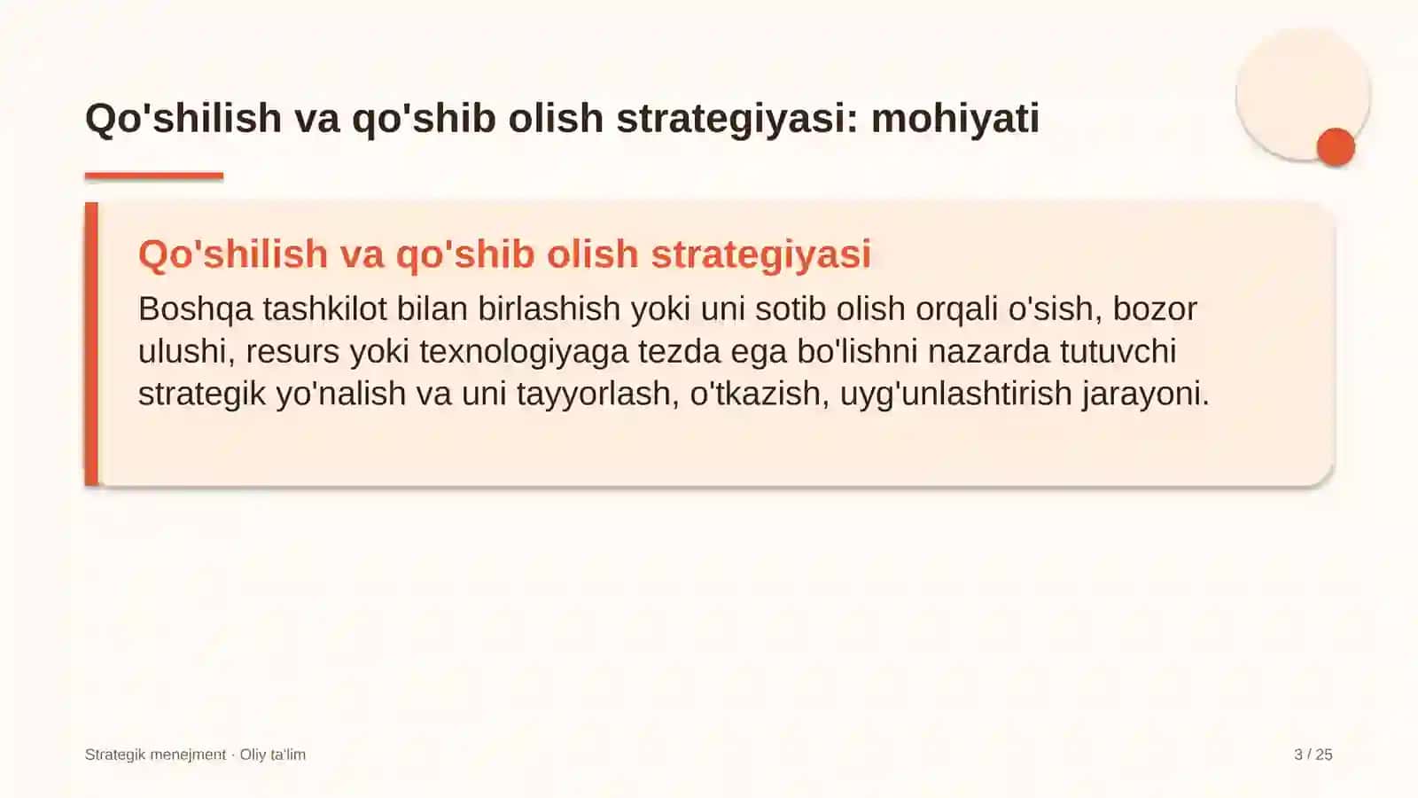 Ekologiya sohasida qo'shilish va qo'shib olish strategiyasini amalga oshirish 3