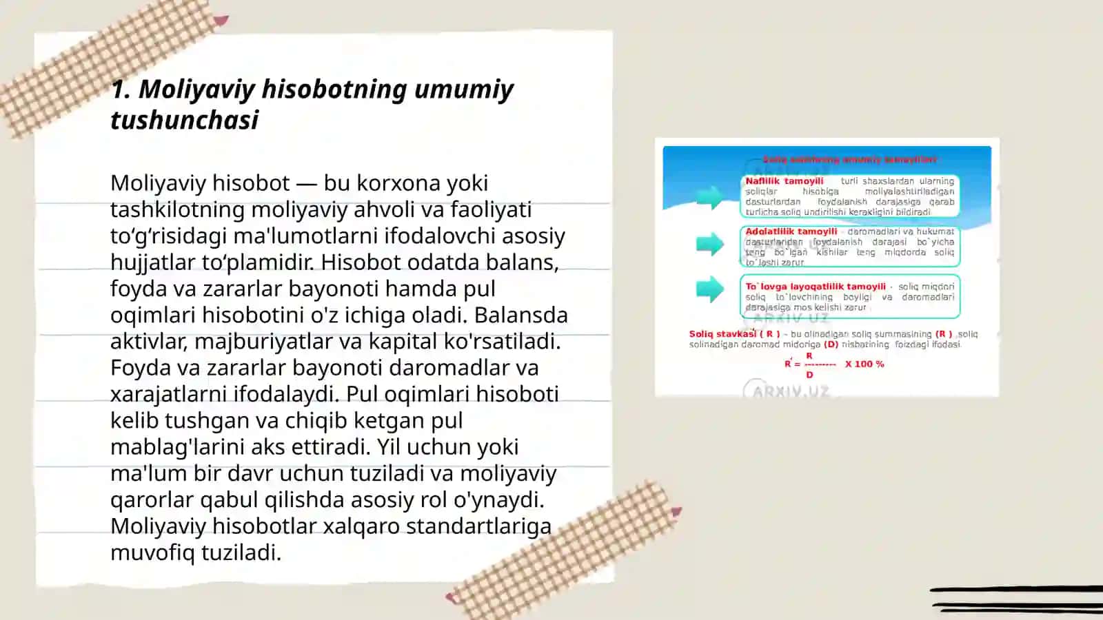 Moliyaviy hisobot konsepsiya, konseptual asoslar va prinsiplar tushunchasi 3