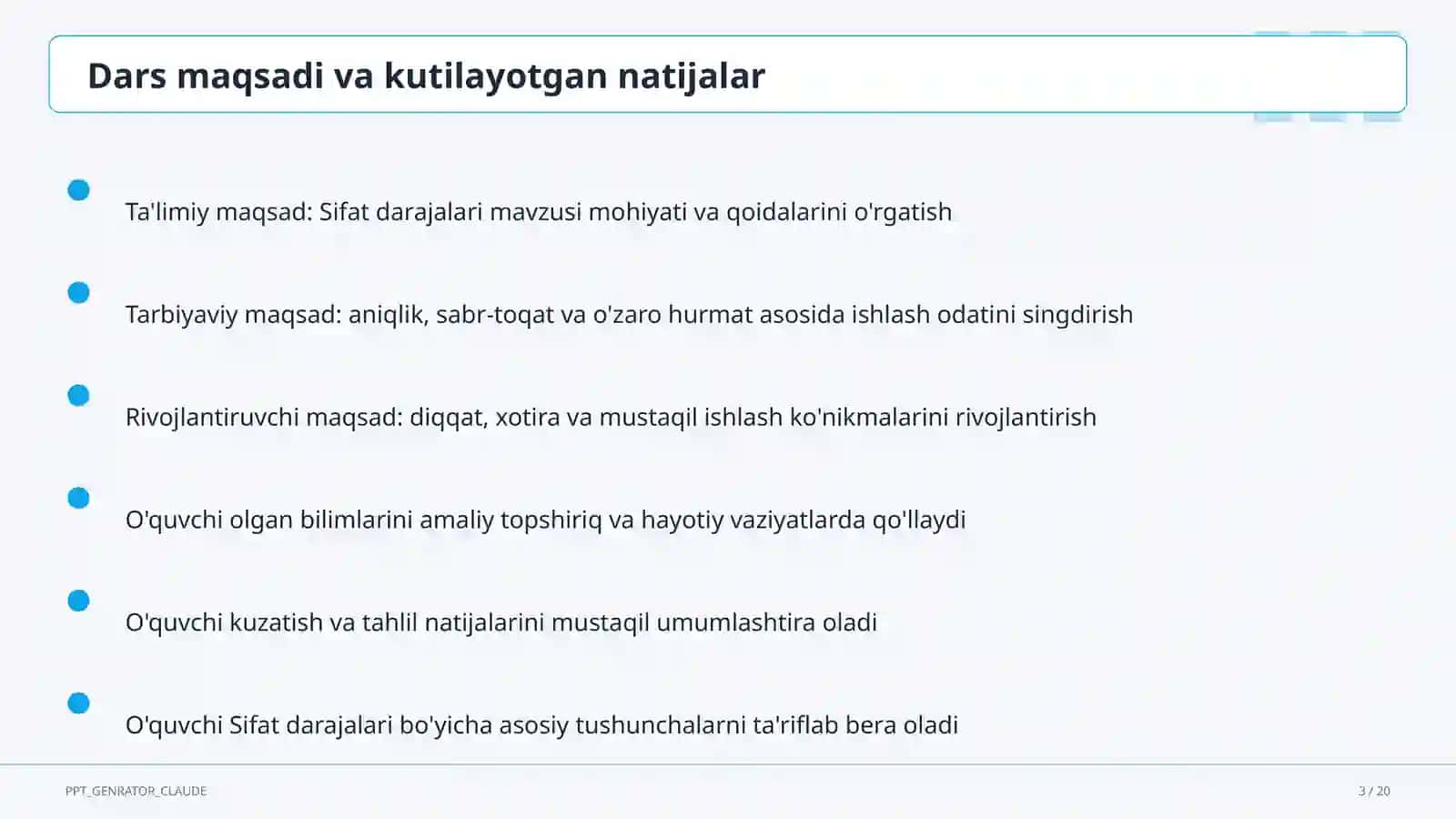 Sifat darajalari (6-sinf) 3