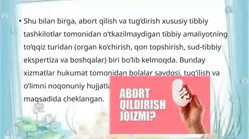 O’zbekistonda homiladorlikni to’xtatish masalasi. Homiladorlikni to’xtatish asosiy diniy konfessiyal 3