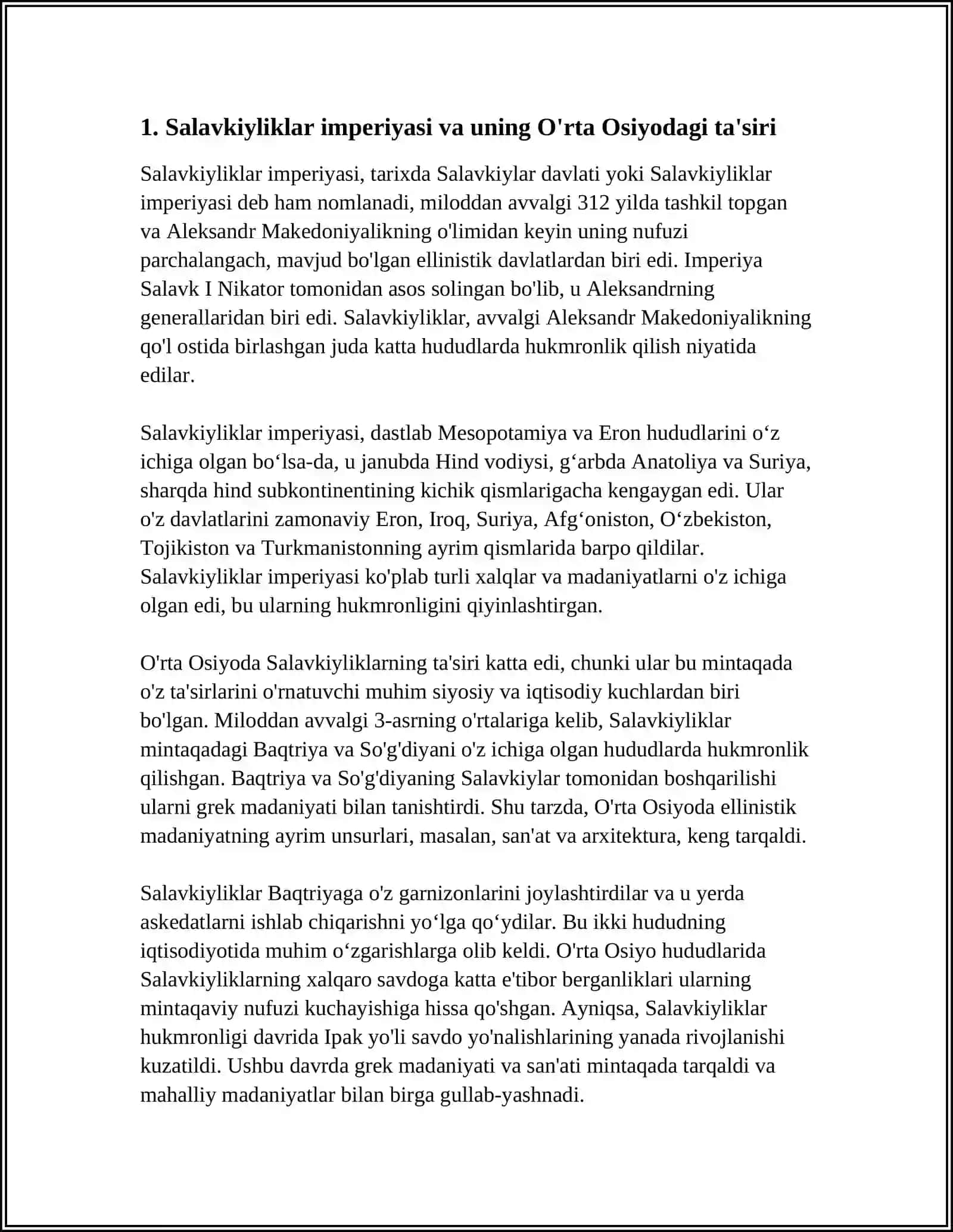O'RTA OSIYONING SALVKIYLAR, YUNON-BAQTIRYA DAVLATLARI DARIDAGI TARIXIY GEOGRAFIYASI 3