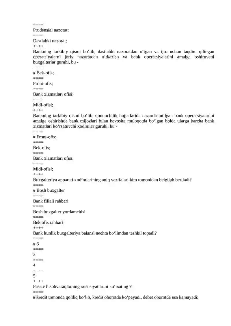 Bank hisobi, tahlil va audit fanidan testlar to‘plami 3