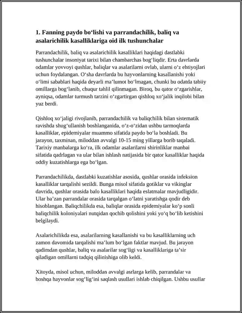 PARRANDA, BALIQ VA ASALARI KASALLIKLARI FANINING RIVOJLANISH TARIXI VA BOSHQA FANLAR BILAN ALOQASI 3