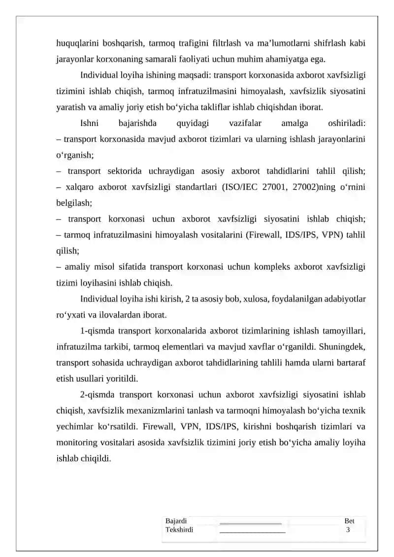 Transport korxonasida axborot xavfsizligi tizimini ishlab chiqish va joriy etish 3