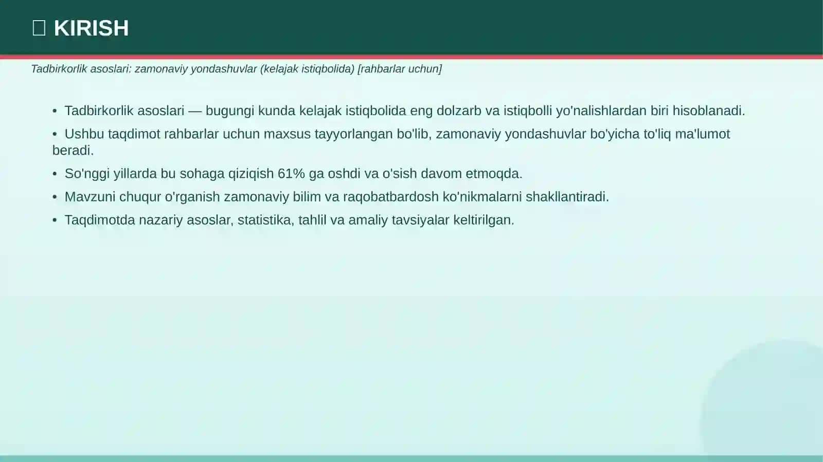 Tadbirkorlik asoslari: zamonaviy yondashuvlar (kelajak istiqbolida) [rahbarlar uchun] 3