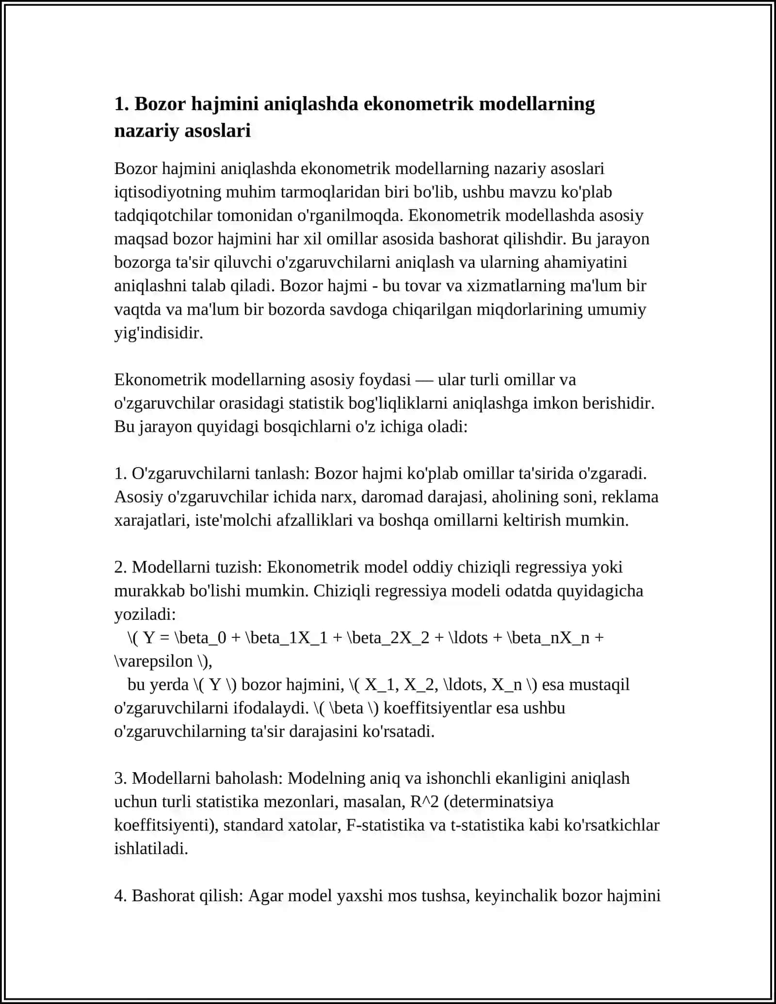 BOZOR HAJMINI ANIQLASHDA EKONOMETRIK MODELLARDAN FOYDALANISH 3