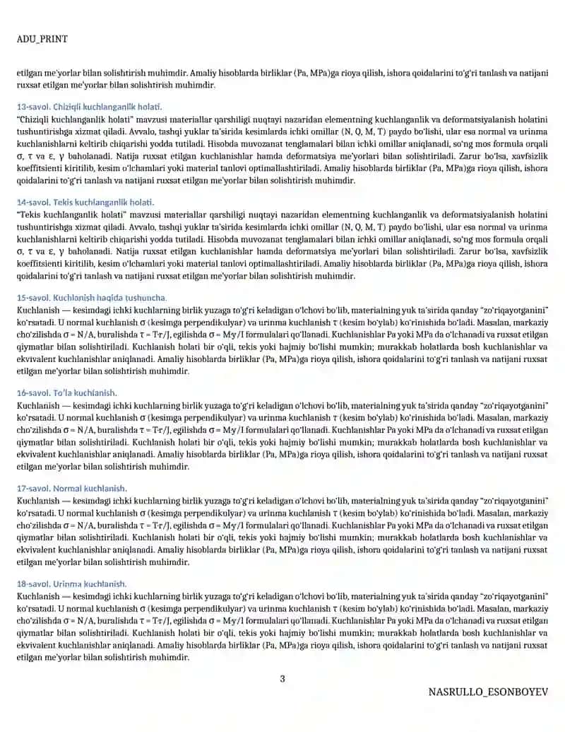 Materiallar qarshiligi fanidan yakuniy nazorat savollari va javoblari (210 ta) 3