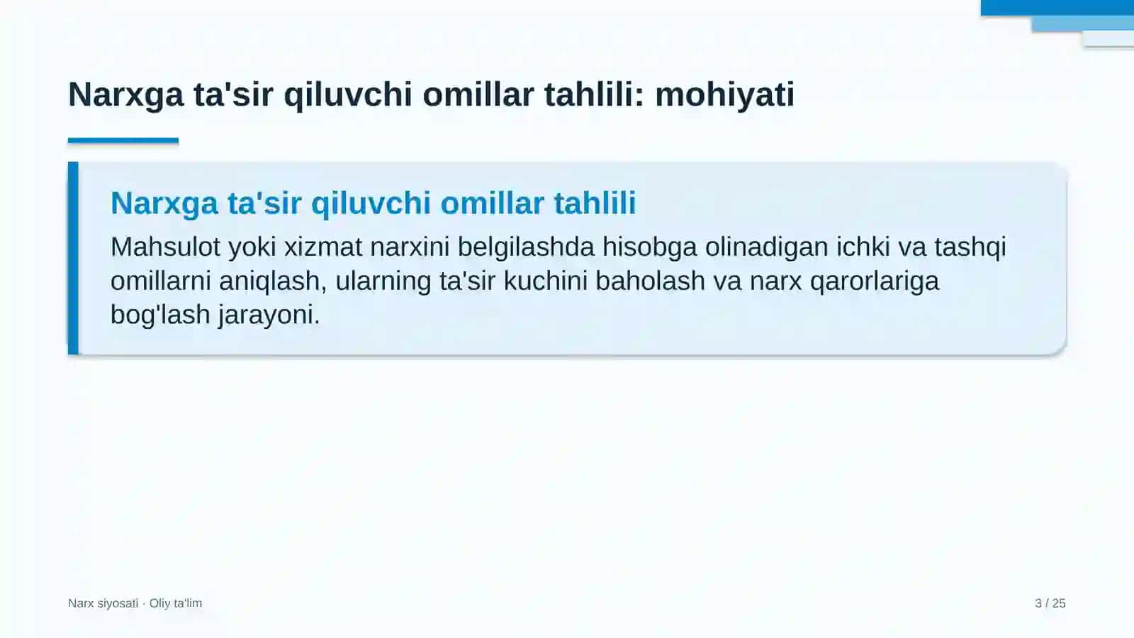 Narx siyosati · Oliy ta'lim 3