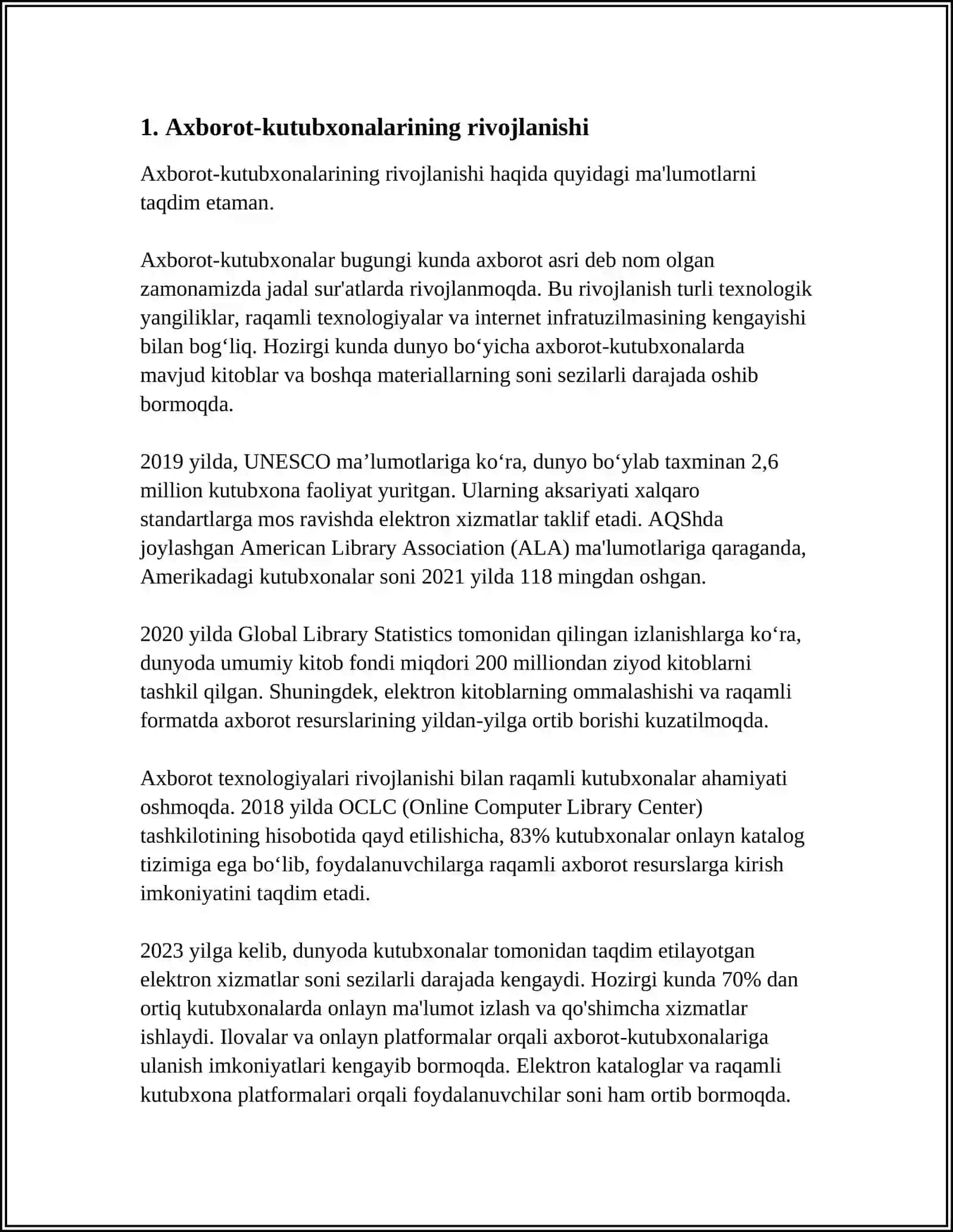 AXBOROT- KUTUBXONA, AXBOROT RESURS MARKAZLARINING BIBLIOGRAFIK FAOLIYATI 3
