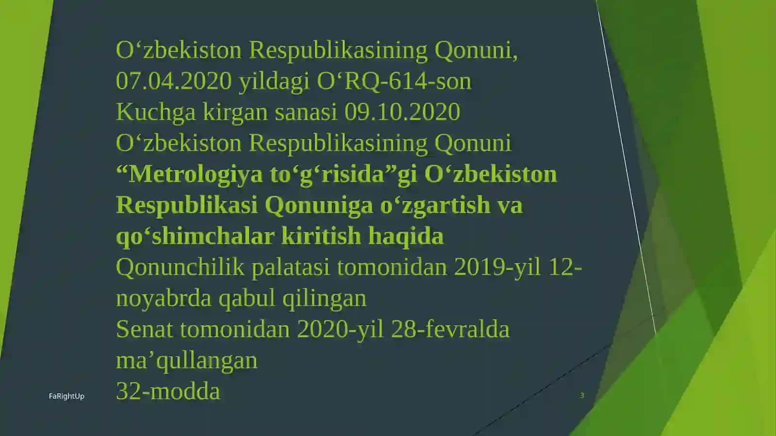 O’zbekiston Respublikasida sifatni  boshqarishga oid qonun hujjatlari 3