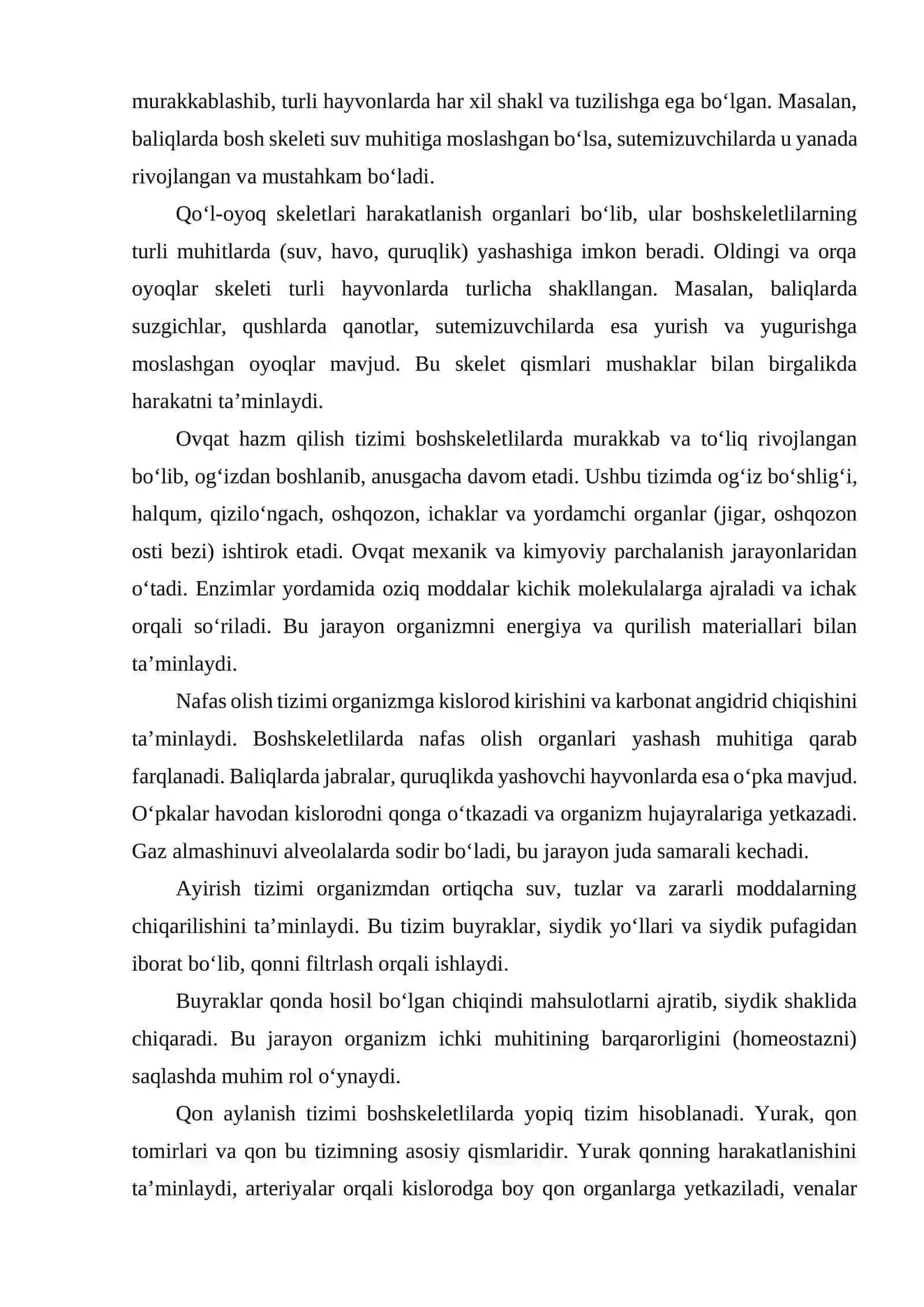 BOSHSKELETLILAR TUZILISHINING ASOSIY BELGILARI: O‘Q SKELETI, BOSH SKELETI, QO‘L-OYOQ SKELETLARI, OVQAT HAZM QILISH, NAFAS OLISH, AYIRISH VA QON AYLANISH 3
