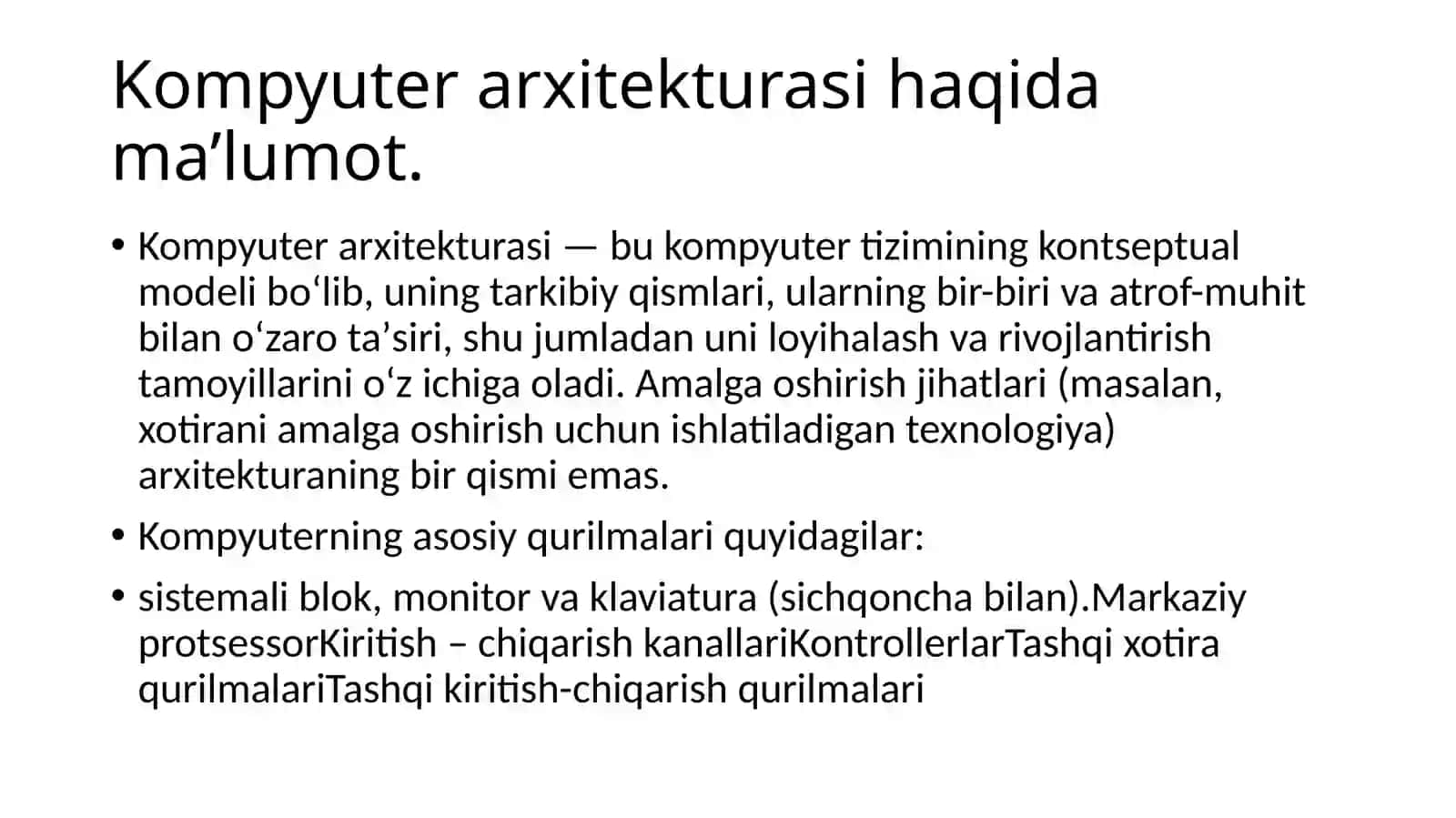 KOMPYUTERLAR ARXITEKTURALARINI, ULARNING KO'PSATHLI TASHKIL QILINISHI ASOSIDA O'RGANISH 3