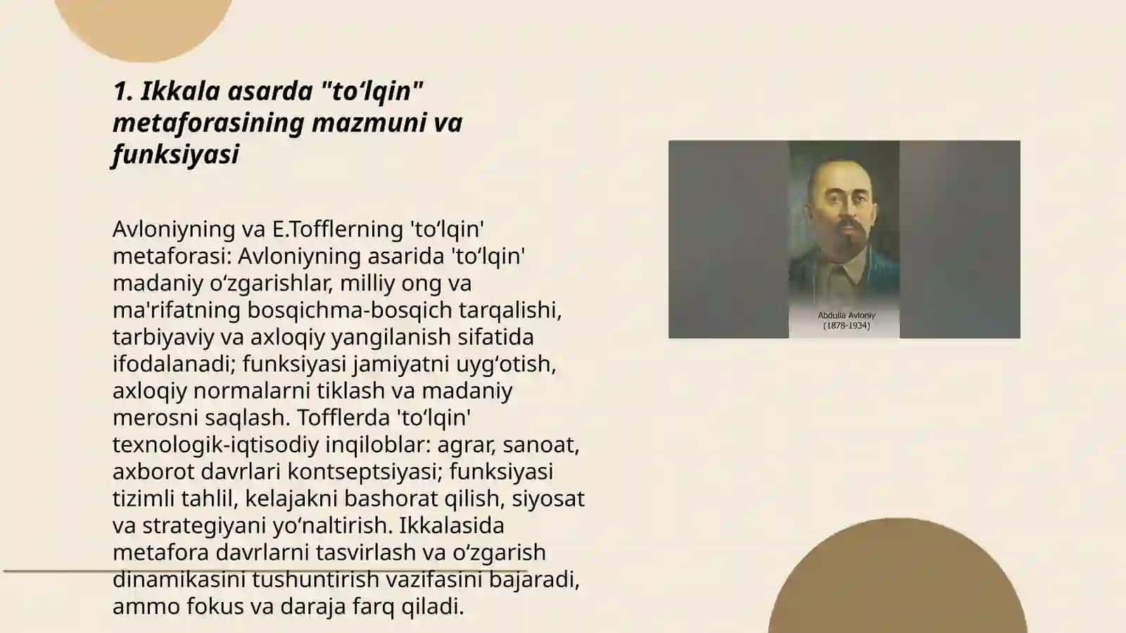 Avloniyning "Madaniy toʻlqinlar" maqolasi va E.Tofflerning "Uchinchi toʻlqin" asarini qiyosiy tahlil etish 3