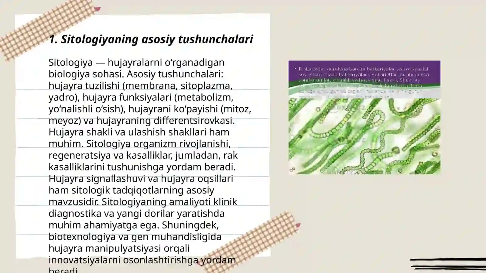 Sitologiya.Optik asboblarni tibbiyotda qoʻllanilishi.Viruslar.Prokariotlar 3