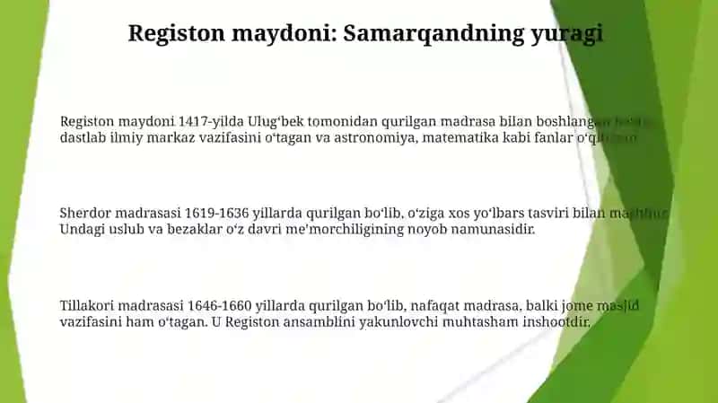 Samarqandning noyob meʼmoriy yodgorliklari tarixi 3