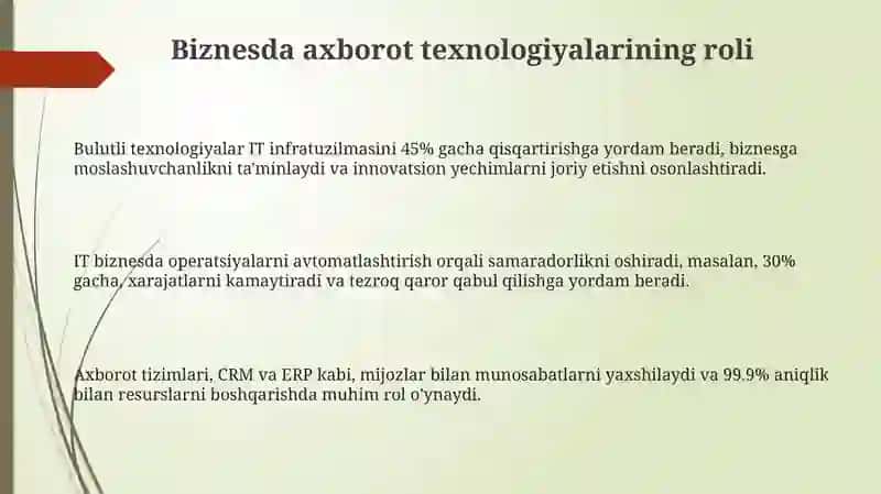 Biznesda axborot texnologiyalari va axborot tizimi 3