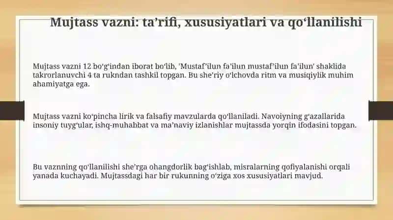 Mujtass bahri vaznlari tahlili (Alisher Navoiy gʻazallari asosida) 3