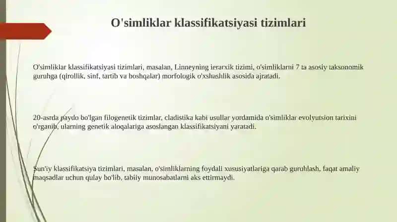 O'simliklar klassifikatsiyasi tizimlari 3