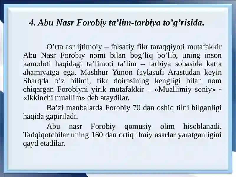 Abu Nasr Forobiy ta’lim-tarbiya to’g’risida 3