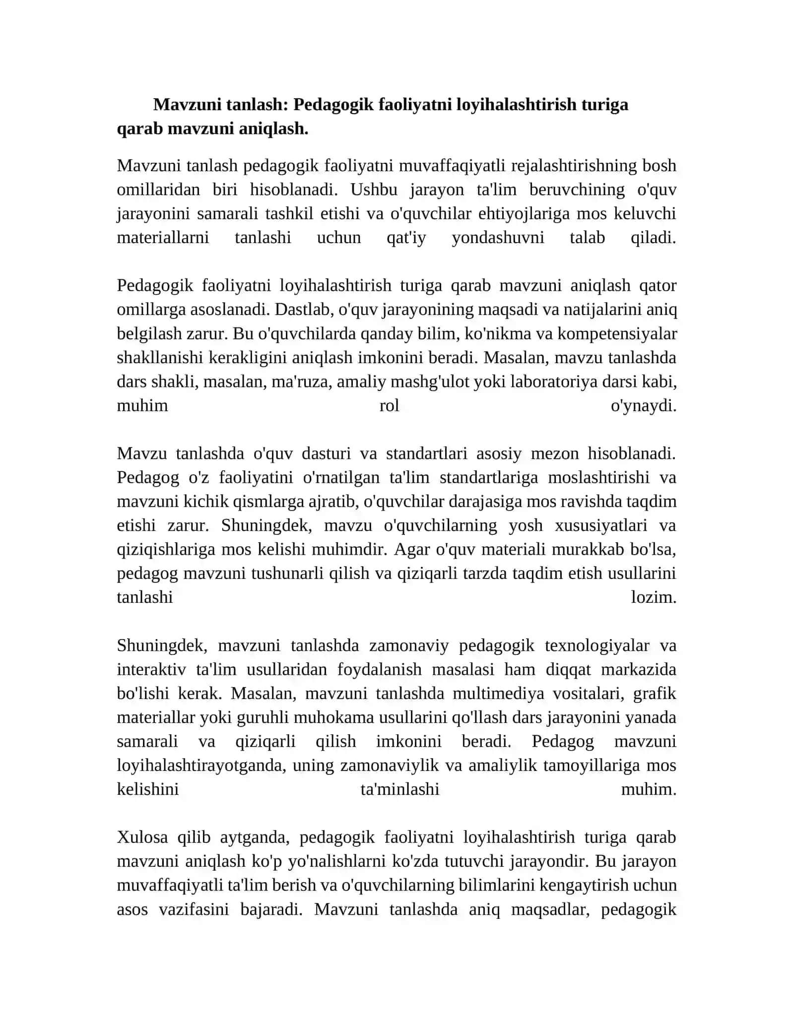 Pedagogik faoliyatini loyihalashtirishturlari 3