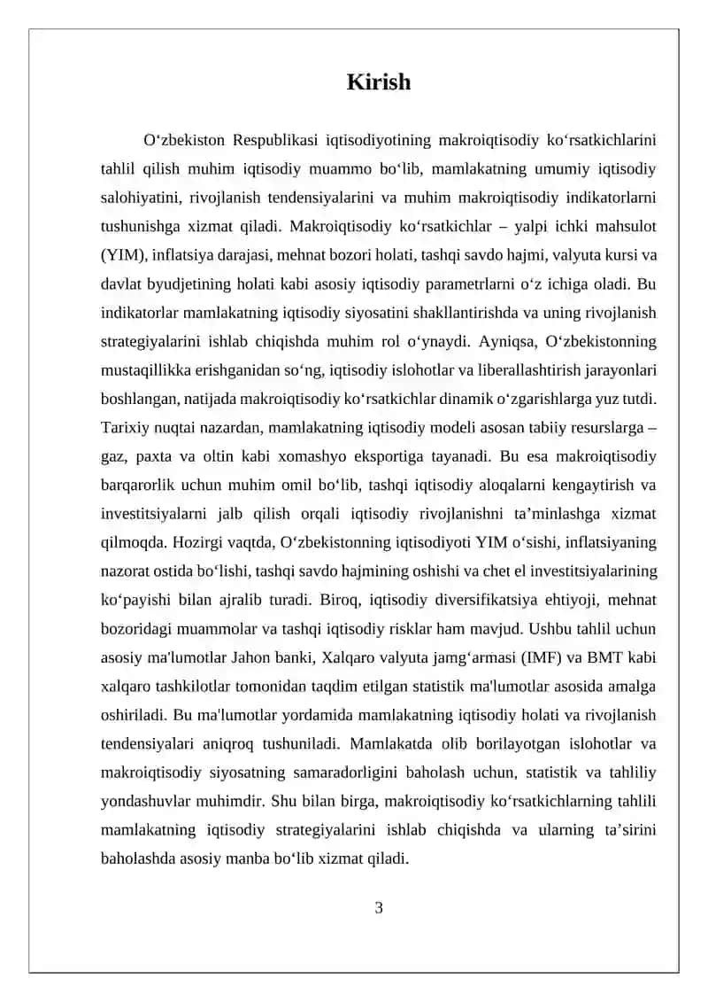 O'zbekiston Respublikasi Iqtisodiyotining Makroiqtisodiy Ko'rsatkichlari Tahlili 3