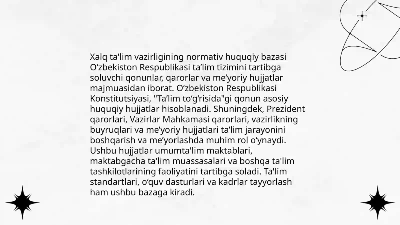 Xalq taʼlim tizimida taʼlim sifatini baholash boʻyicha xalqaro tadqiqotlarni ( PISA, TIMSS, PIRLS, TALIS) joriy etishning meyoriy huquqlari asoslari, asosiy maqsad va chora tadbirlar 3