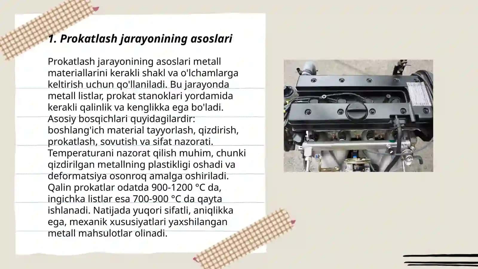 Metallarni bosim bilan ishlash texnologiyasi, qo’llaniladigan uskunalar va olinadigan maxsulot bilan tanishish: Prokatlash 3