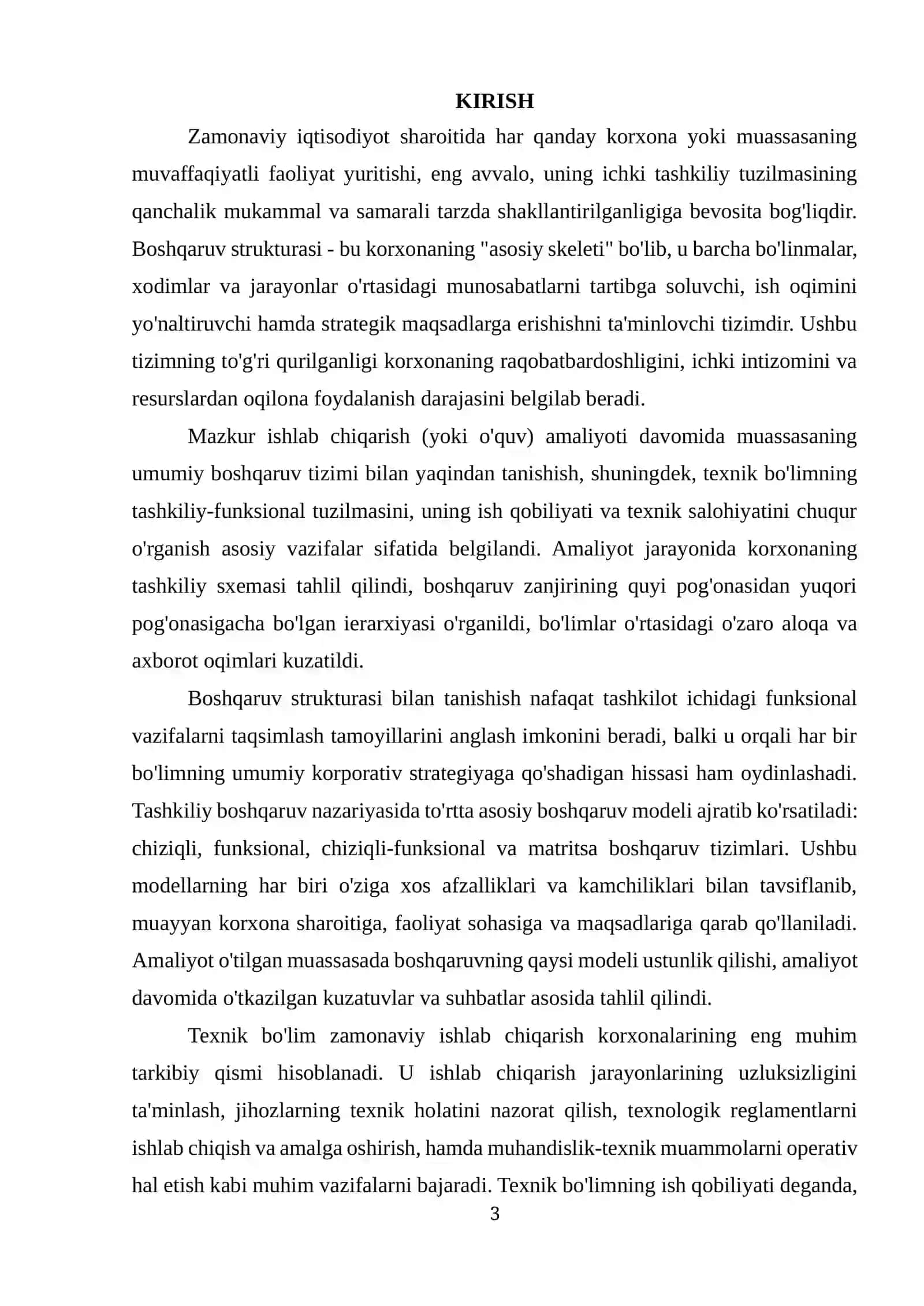 Boshqaruv strukturasi bilan tanishish.Texnik bo’lim ish qobilyati bilan tanishish 3