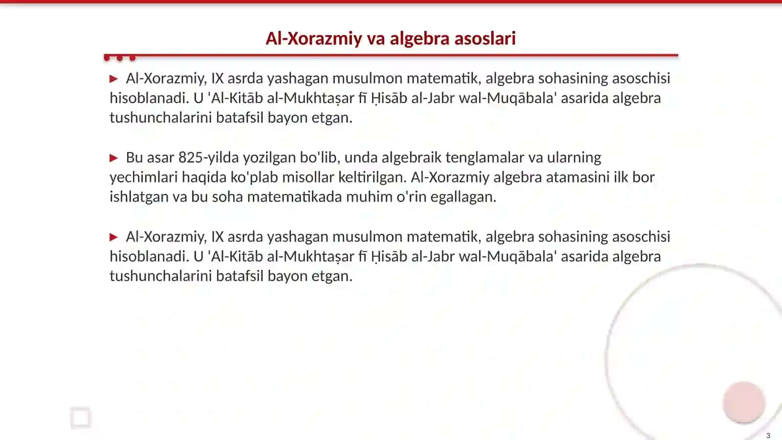 Oʻrta asrlar sharq allomalaring matematikaga qoʻshgan xissalari 3