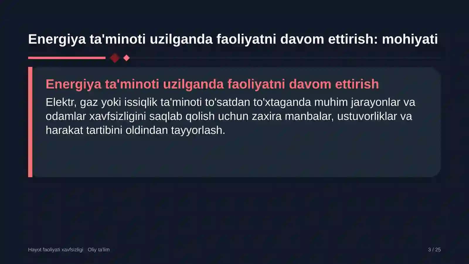 Aksiyadorlik jamiyatlarida energiya ta'minoti uzilganda faoliyatni davom ettirish 3