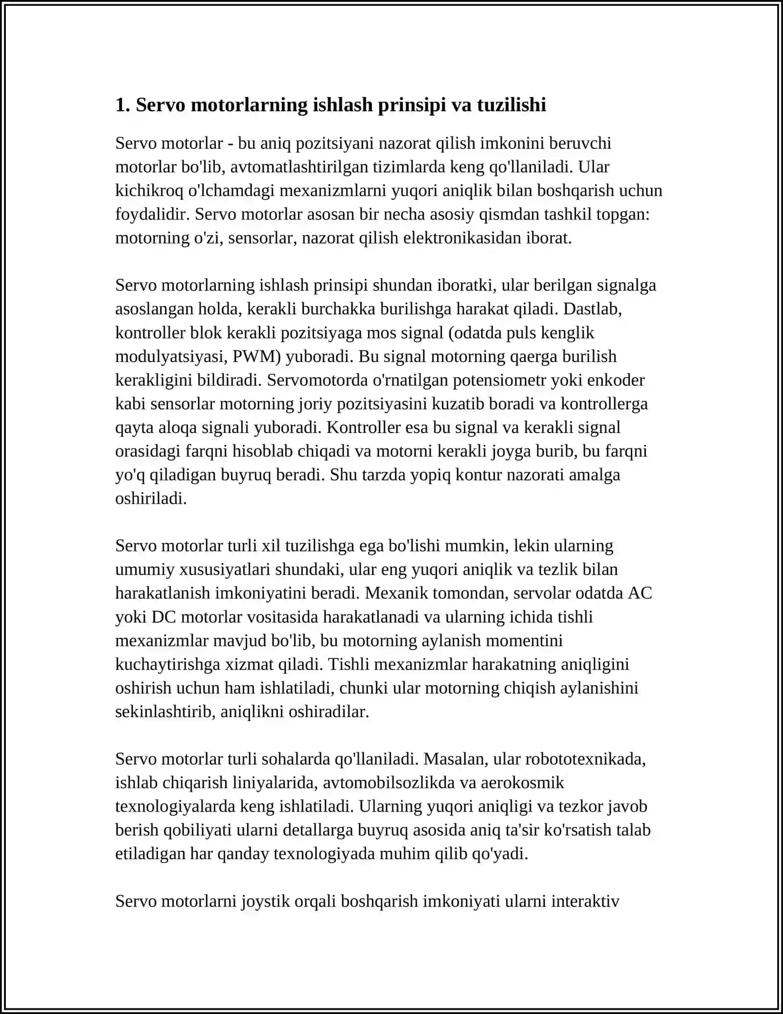 SERVO,STEP VA DC MOTORLAR ISHLASH PRINSIPINI O’RGANISH VA ULARNI JOYSTIK ORQALI BOSHQARISH 3