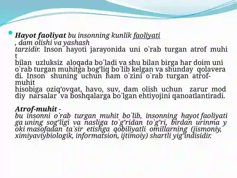 Hayot faoliyatixavfsizligi fani o’bektlari, maqsad va vazifalari 3