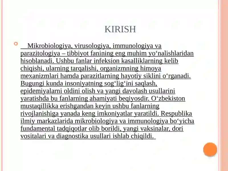 Mikrobiologiya, virusologiya, immunologiya, parazitologiya modulini rivojlantirishiga hissa qo'shgan O'zbekistonlik yetakchi olimlari 3