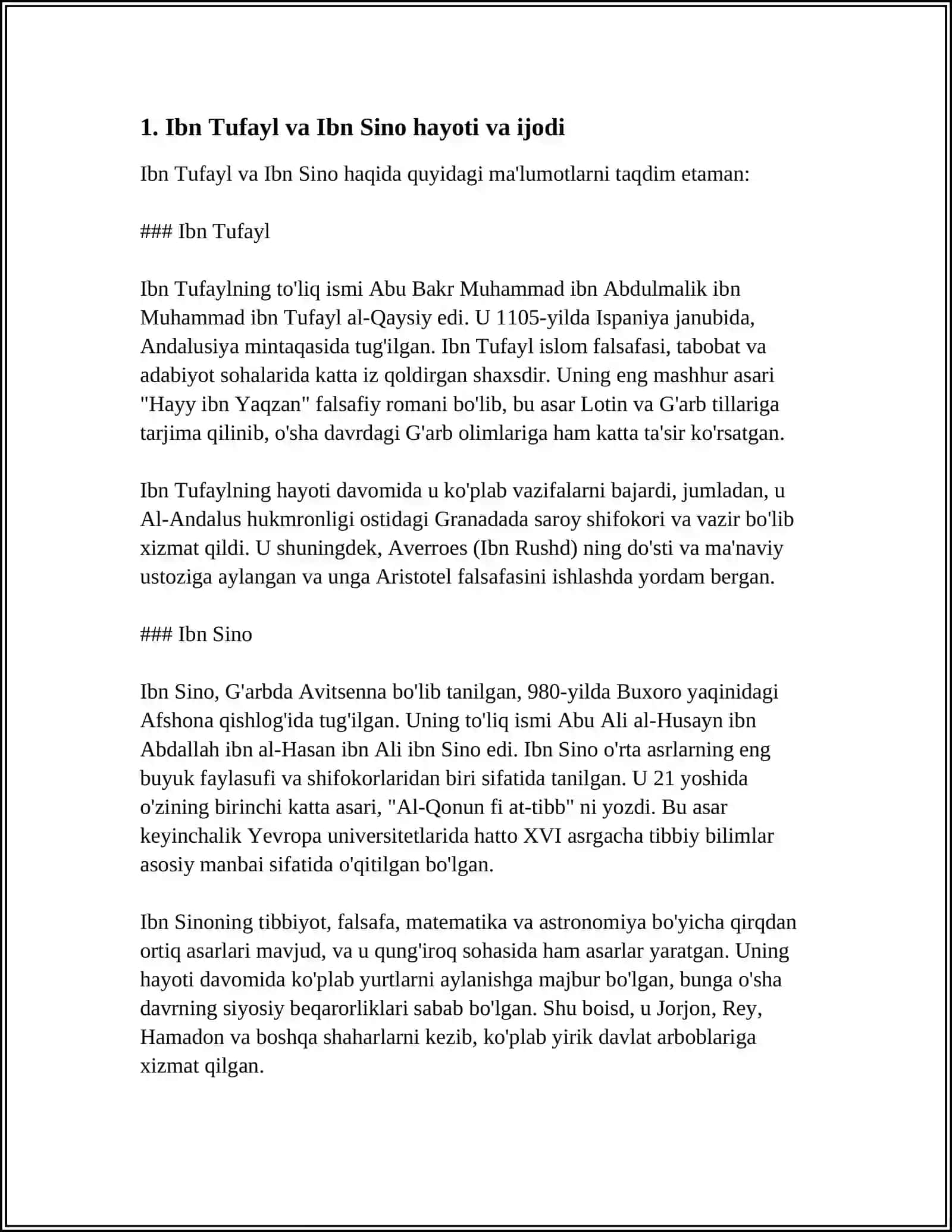 IBN TUFAYL VA IBN SINONING "XAY IBN YAKZON OʻGʻLI" RISOLASINI QIYOSIY TAHLIL ETISH 3