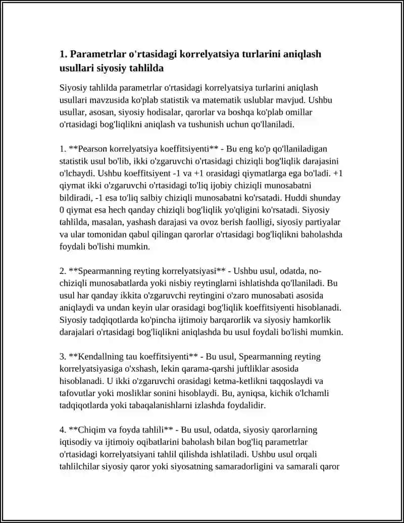 SIYOSIY TAHLIL QILISHDA PARAMETRLARNING O'ZARO BOG'LIQLIGI VA KORRELYATSIYA 3