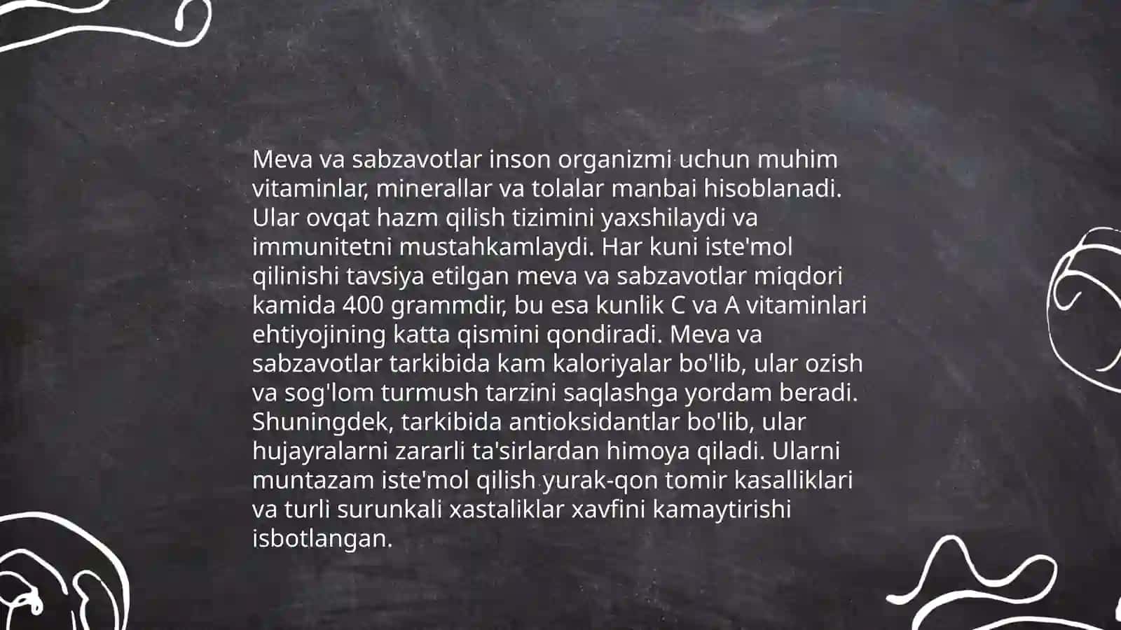 Meva va sabzavotlar tarkibidagi oziq-ovqat mahsulotlari 3