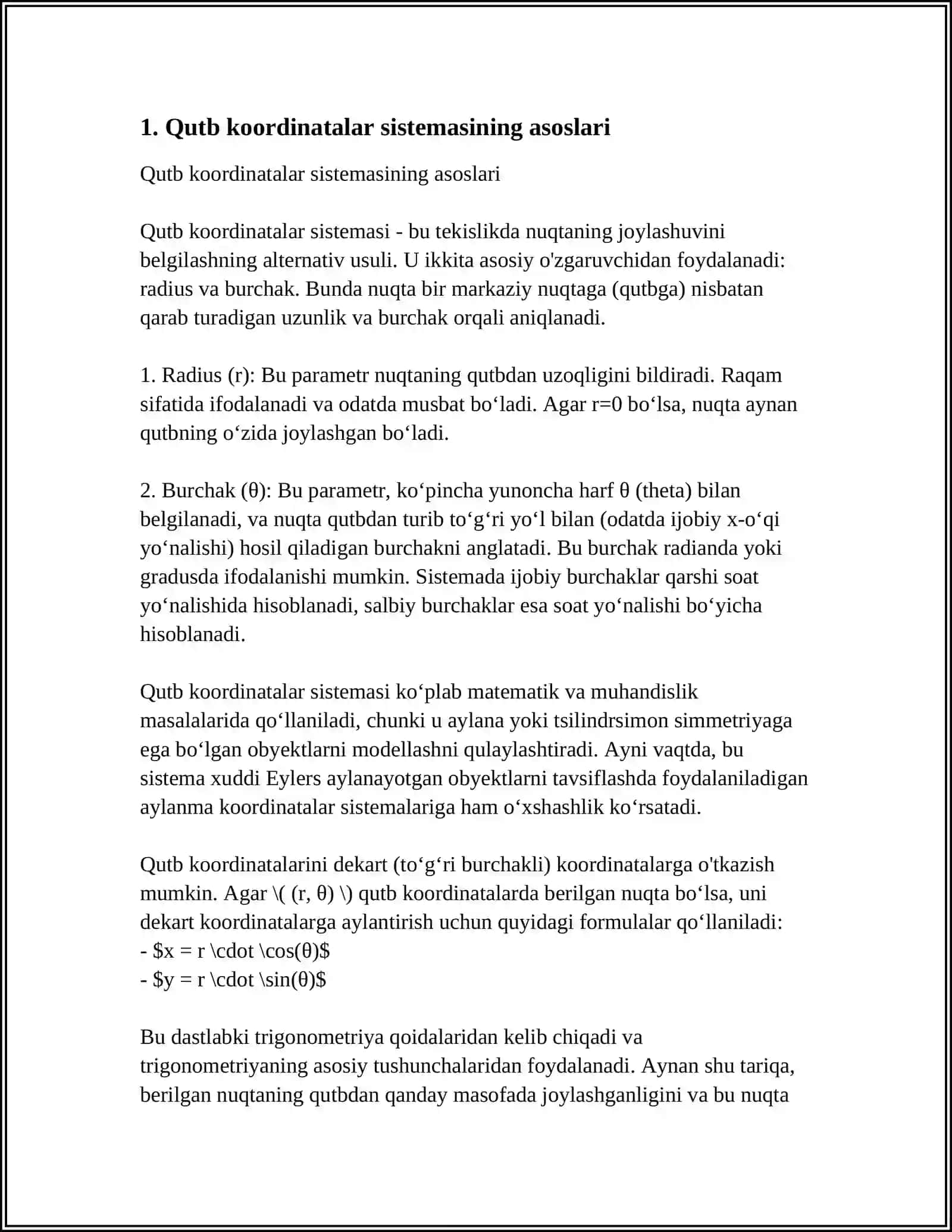 MUSTAQIL ISH Mavzu: QUTB,SILINDRIK VA SFERIK KOORDINATALAR SISTEMASI 3