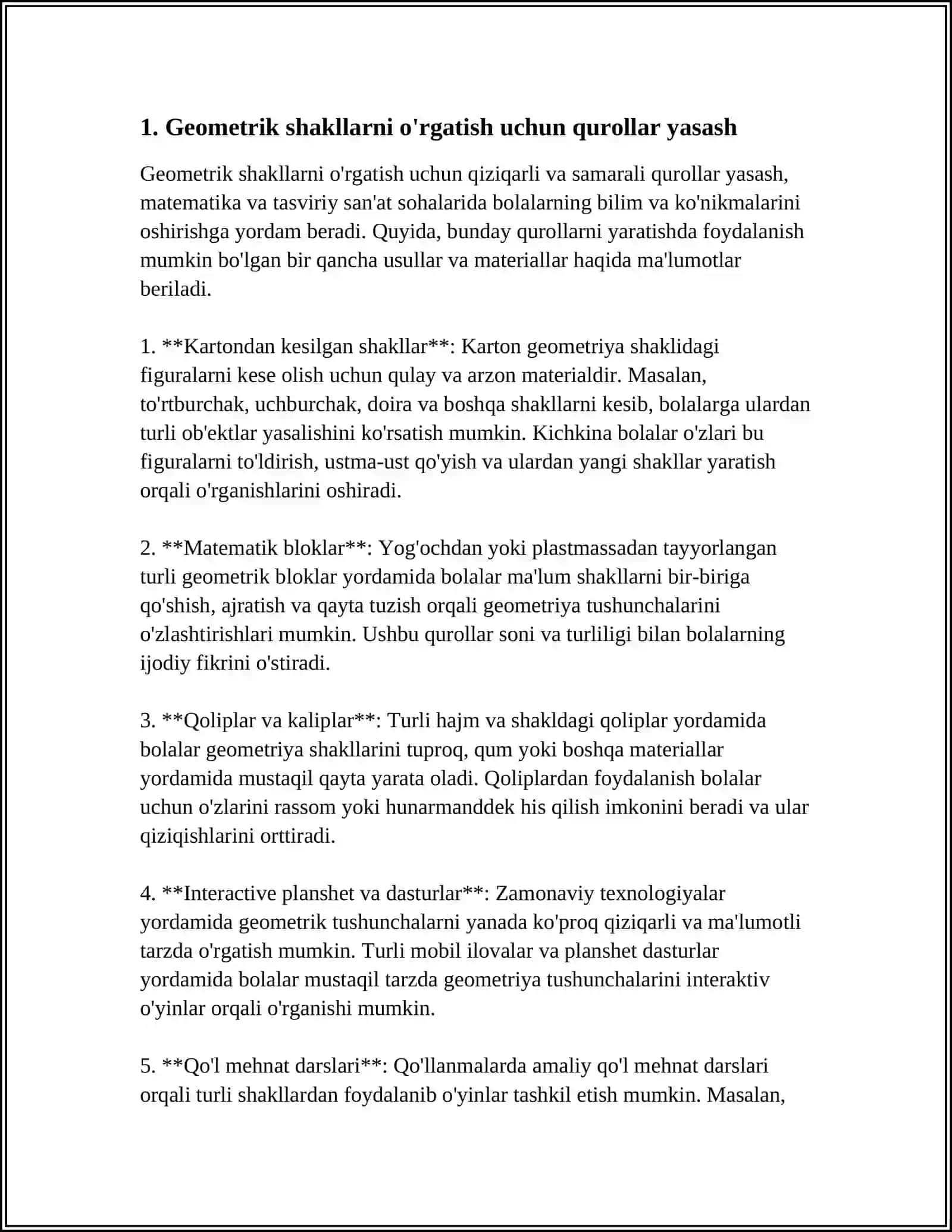 BOLALARNI PREDMENTLAR ÒLCHAMI BILAN TANISHTIRISH VAZIFALAR.KÒRGAZMALI QUROL YASASH 3